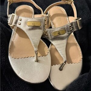 Ralph Lauren Gold T-Strap Sandals with Chic Design